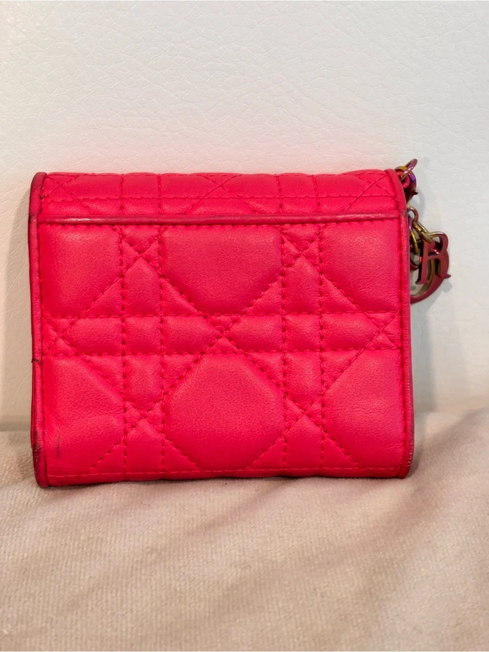 Christian Dior Lady Dior Lotus Pink Lambskin Leather Trifold Wallet